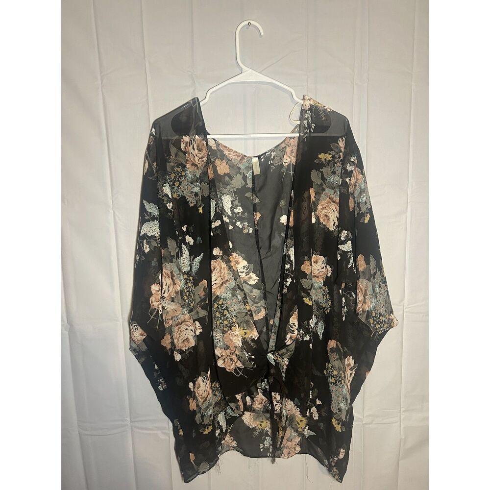 Emerald Floral Kimono Cardigan Chiffon Sheer Wrap Top Black Pink Plus Size